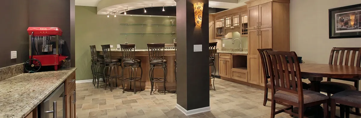 modern basement remodeling with custom finishes and open layout in a home in Cincinnati, OH
