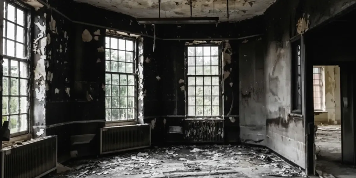 fire damage repair addressing severe interior damage and smoke residue inside a burned home in Cincinnati, OH