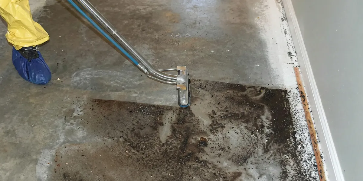 sewage removal technicians extracting contaminated wastewater from a residential floor in Cincinnati, OH